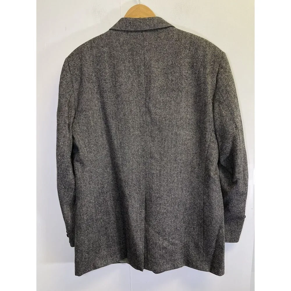 Oakton Men's Black/Gray Herringbone Blazer 44R Lined Tailored In U.S.A $395‎